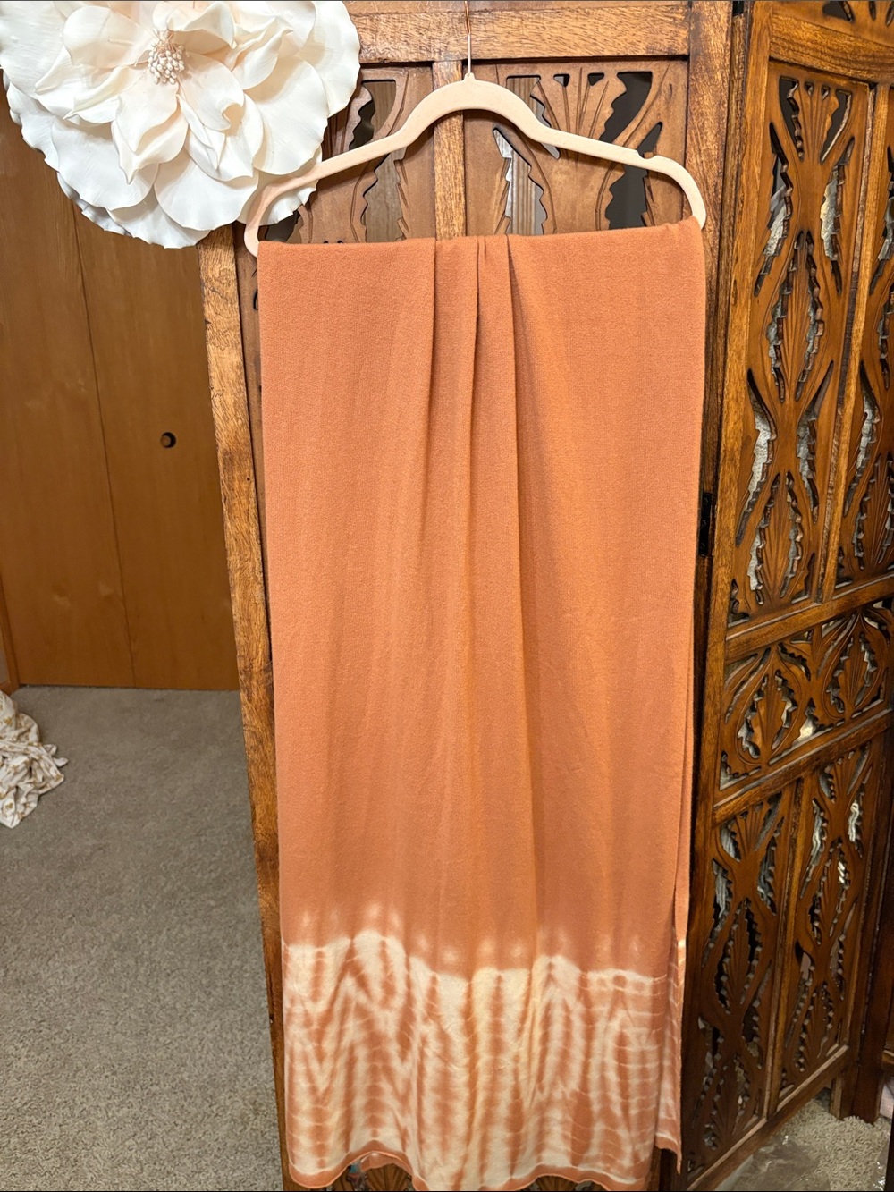 Garnet Hill 💯 % Cashmere Rust Orange Tie-Dye Hem Wrap Scarf